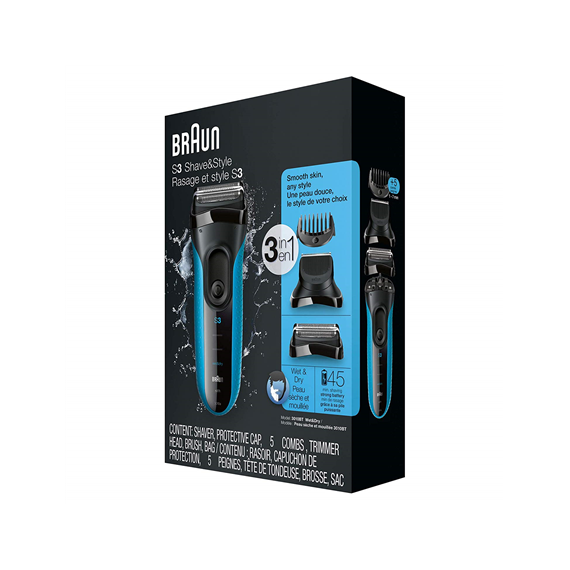 Braun Shaver with trimmer Series 3 Shave&Style 3010BT Cordless, Charging time 1 h, Operating time 45 min, Wet use, NiMH, Number 