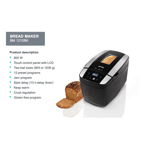 Gorenje Bread maker BM1210BK Power 800 W, Number of programs 12, Display LCD, Black
