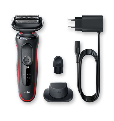 Braun Shaver 50-R1200s Cordless, Charging time 1 h, Lithium Ion, Number of shaver heads/blades 3, Black/Red, Wet & Dry