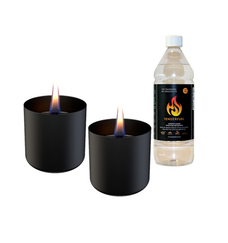Tenderflame Gift Set, 2 Tabletop burners + 0,5 L fuel,  Lilly 8 cm Black