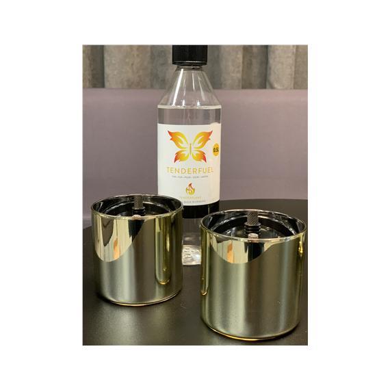Tenderflame Gift Set, 2 Tabletop burners + 0,5 L fuel,  Lilly 8 cm Gold