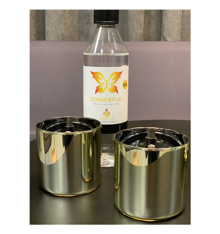 Tenderflame Gift Set, 2 Tabletop burners + 0,5 L fuel,  Lilly 8 cm Gold