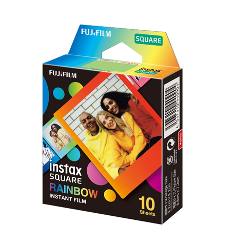 Fujifilm Instax Square Rainbow (10) Instant Film Quantity 10, 72 x 86 mm, 2.4 x 2.4  Image Area  3.4 x 2.8  Print Size, For use 