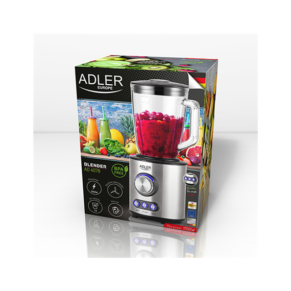 Adler Blender AD 4078 Tabletop, 1700 W, Jar material Glass, Jar capacity 1.5 L, Ice crushing, Stainless steel