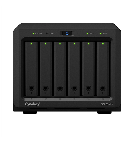 Synology Tower NAS DS620slim  Up to 6 HDD/SSD Hot-Swap, Celeron J3355 Dual Core, Processor frequency 2 GHz, 2 GB, DDR3L, RAID 0,