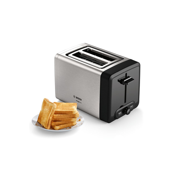 Bosch DesignLine Toaster TAT4P420 Power 970 W, Number of slots 2, Housing material Stainless Steel, Stainless steel/Black