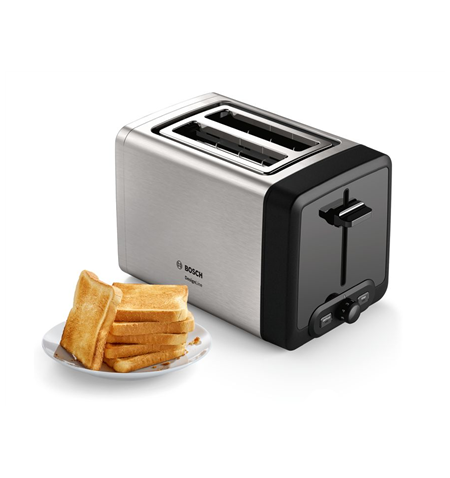 Bosch DesignLine Toaster TAT4P420 Power 970 W, Number of slots 2, Housing material Stainless Steel, Stainless steel/Black