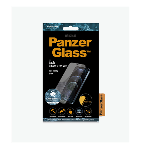 PanzerGlass Anti-Glare AB Apple, iPhone 12 Pro Max, Antibacterial glass, Black, Anti-Blue Light Screen Protector, Case friendly