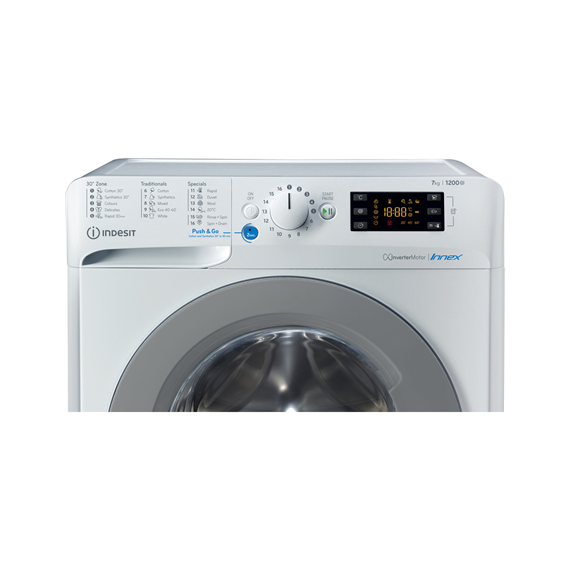 INDESIT Washing machine BWE 71283X WS EE N Energy efficiency class D, Front loading, Washing capacity 7 kg, 1200 RPM, Depth 57.5