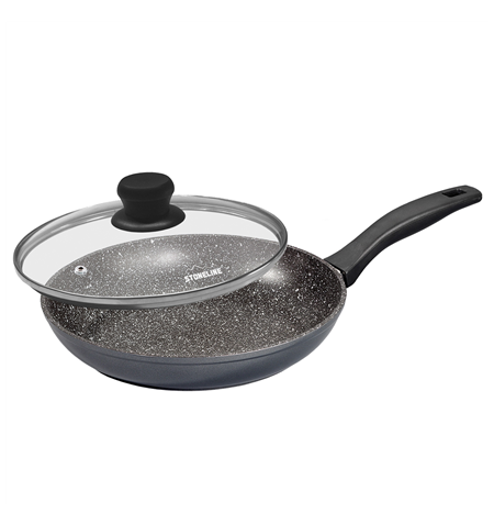 Stoneline Pan 7517 Frying Pan, Diameter 24 cm, Suitable for induction hob, Lid included, Fixed handle, Anthracite