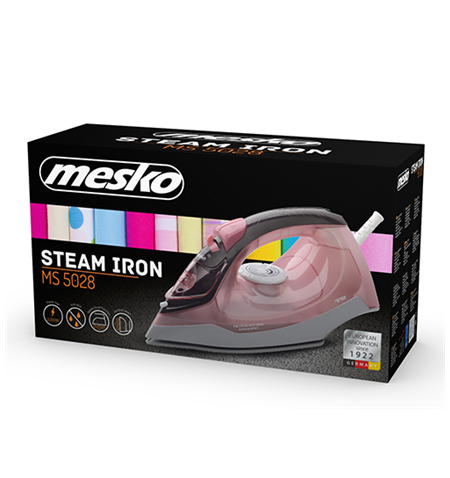 Mesko Iron MS 5028 Steam Iron, 2600 W, Continuous steam 35 g/min, Steam boost performance 60 g/min, Pink/Grey