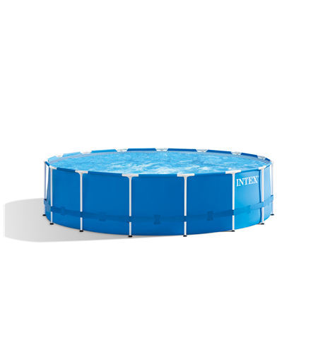 Intex Metal Fram Pool Set with Filter Pump, Safety Ladder, Ground Cloth, Cover Blue, Age 6+, 457x122 cm