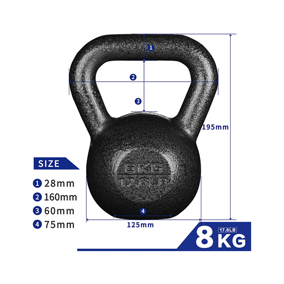 PROIRON PRKHKB08K Kettlebell Weight, 1 pc, 8 kg, Black, Cast Iron