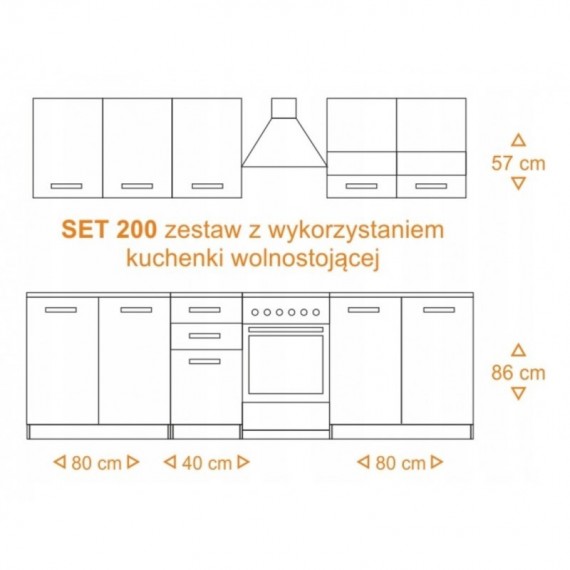 Topeshop KUCHNIA SET 200 BIEL virtuvės ir valgomojo baldu komplektas