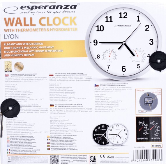 „Esperanza EHC016K“ mechaninis sieninis laikrodis apvalus juodas