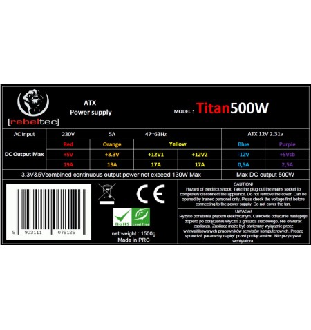 Rebeltec TITAN 500 ATX power supply ver. 2.31