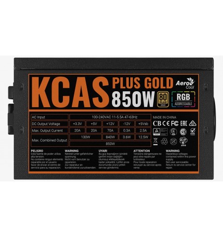 Aerocool KCAS PLUS GOLD 850W maitinimo blokas 20+4 pin ATX Juoda