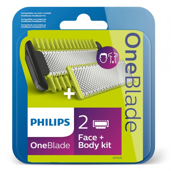 Philips Norelco OneBlade 1 ašmenys veidui, 1 ašmenys kūnui, rinkinys veidui + kūnui