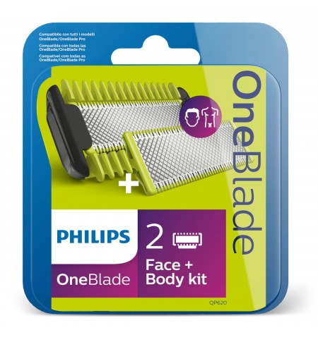 Philips Norelco OneBlade 1 ašmenys veidui, 1 ašmenys kūnui, rinkinys veidui + kūnui