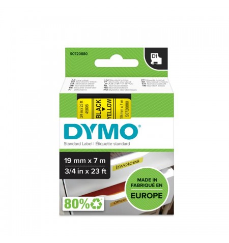 DYMO D1 Standard - Black on Yellow - 19mm etikečiu juostelė Juoda ant geltonos