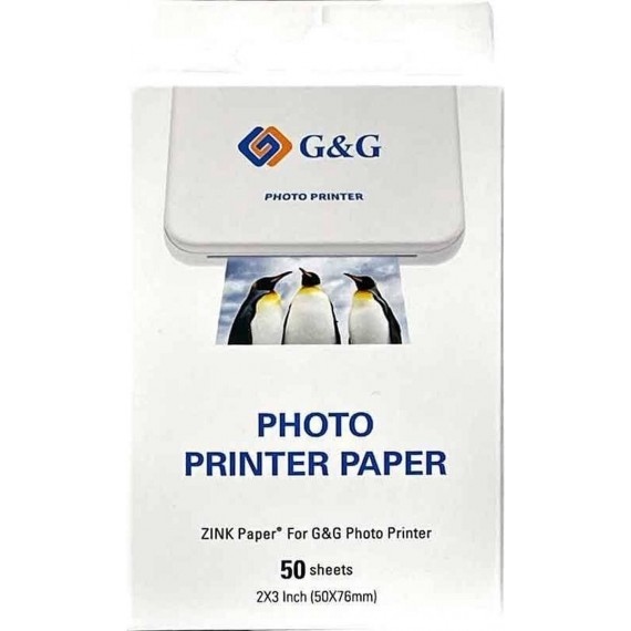 Zink photo paper GG-ZP023-50 for Canon, G&G, Huawei, HP, Polaroid, Xiaomi printers  50 mm x 76 mm  50 pcs