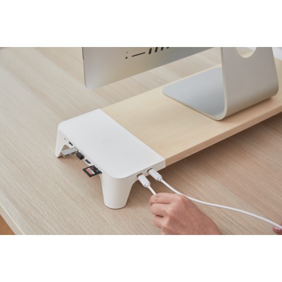 3-in-1 wooden monitor stand hub with fast wireless charging pad POUT EYES 8 White