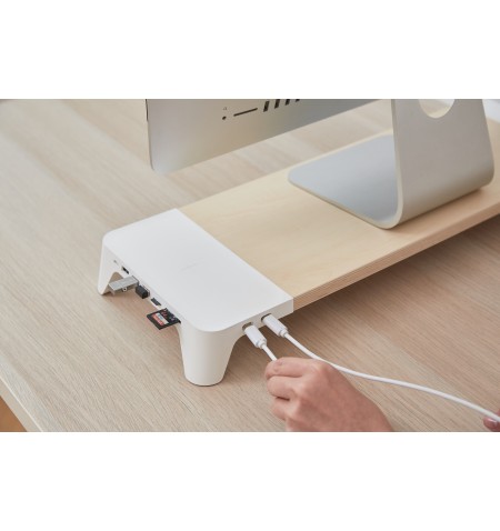 3-in-1 wooden monitor stand hub with fast wireless charging pad POUT EYES 8 White