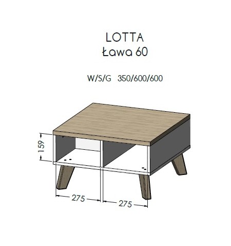 Cama LOTTA LAW 60 kavos staliukas, staliukas prie lovos, kitas mažas staliukas Kvadratinė 4 kojos