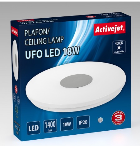 Activejet AJE-UFO 18W lubu šviestuvas Sidabras, Balta Nekeičiama (-os) lemputė (-os) LED G