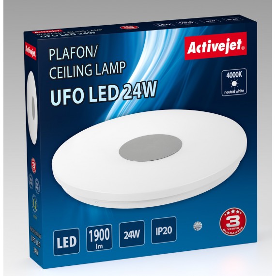 Activejet AJE-UFO 24W lubu šviestuvas Sidabras, Balta Nekeičiama (-os) lemputė (-os) LED G