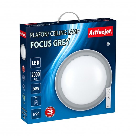 Activejet Plafon LED AJE-FOCUS Grey + pilot lubu šviestuvas Pilka Nekeičiama (-os) lemputė (-os) G