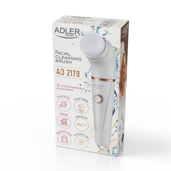 Adler AD 2178 facial cleansing brush Vibrating & rotating brush White Battery