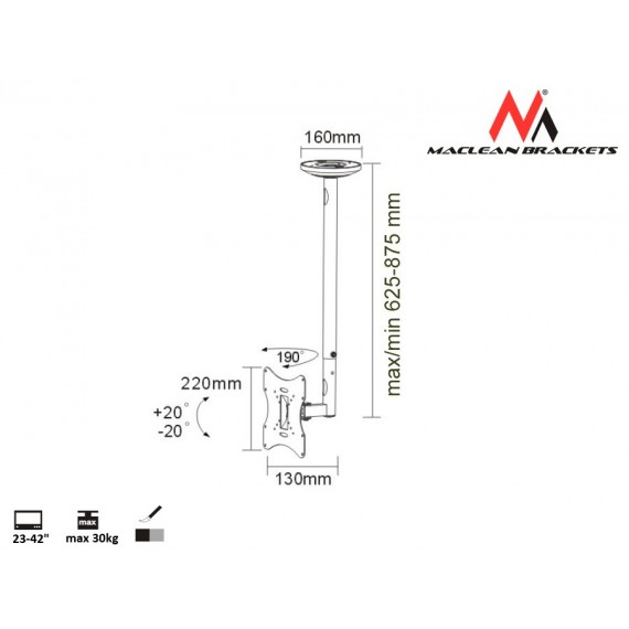 Maclean MC-504A S Adjustable Ceiling Bracket 23 -42  30kg