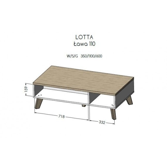 Cama LOTTA LAW 110 WOT+B kavos staliukas, staliukas prie lovos, kitas mažas staliukas Stačiakampio 4 kojos