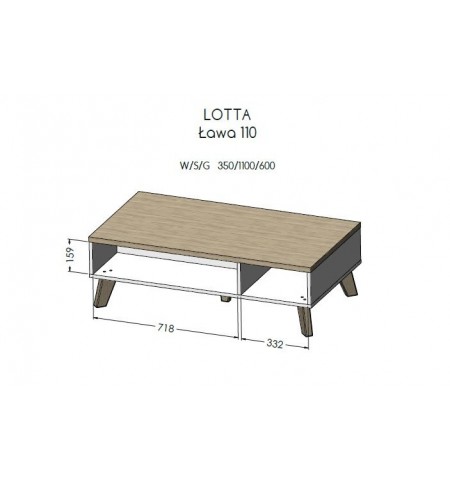 Cama LOTTA LAW 110 WOT+B kavos staliukas, staliukas prie lovos, kitas mažas staliukas Stačiakampio 4 kojos