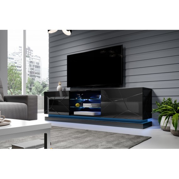 Cama QIU 200 czarny TV stovas / baldas garso ir vaizdo aparatūrai 4 spintos
