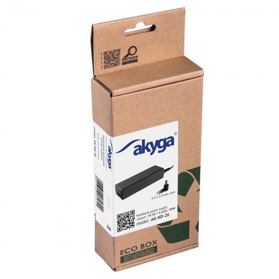 Akyga notebook power adapter AK-ND-26 19.5V/4.62A 90W 4.5x3.0 mm + pin HP maitinimo adapteris / inverteris Vidaus Juoda