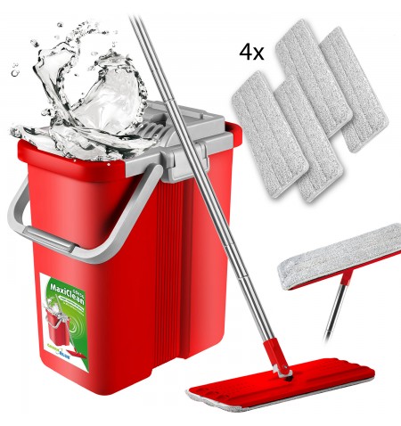 GreenBlue GB850 Maxiclean Flat Mop + Bucket Set, with Squeezer and Four Pieces of Microfiber Pad HQ