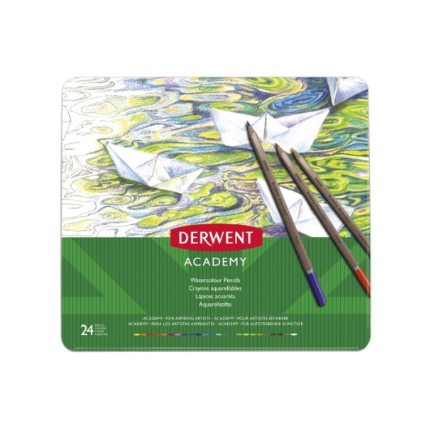 Akvarelinių pieštukų rinkinys Derwent Academy, 24 spalvų, metalinėje dėžutėje
