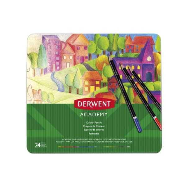 Spalvotų pieštukų rinkinys Derwent Academy, 24 spalvų, metalinėje dėžutėje