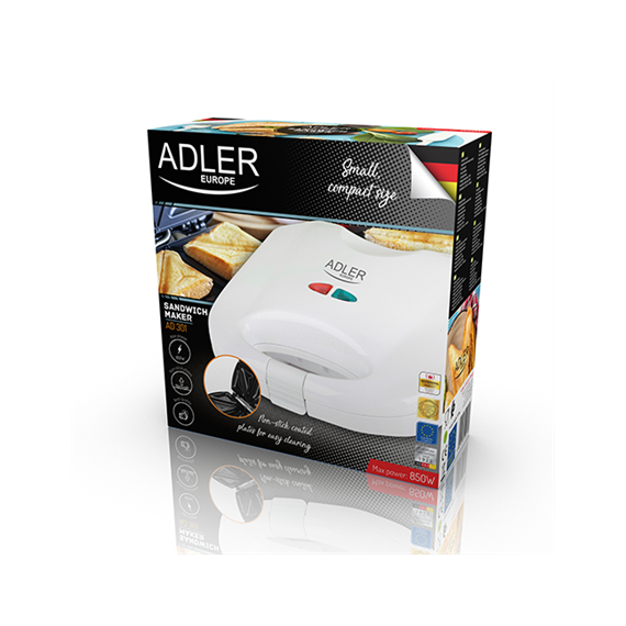 Adler Sandwich maker AD 301 750  W, Number of plates 1, Number of pastry 2, White