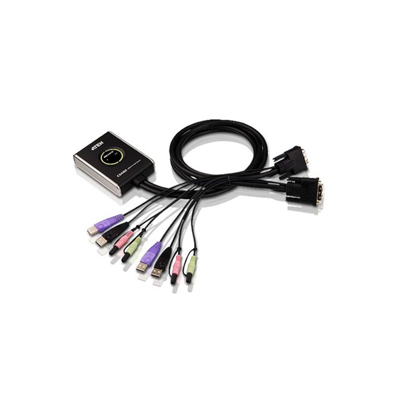 Aten 2-Port USB DVI/Audio Cable KVM Switch with Remote Port Selector