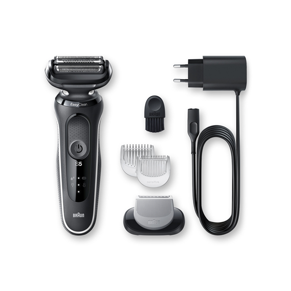 Braun Shaver 50-W1600s Cordless, Charging time 1 h, Lithium Ion, Number of shaver heads/blades 3, Black/White, Wet & Dry