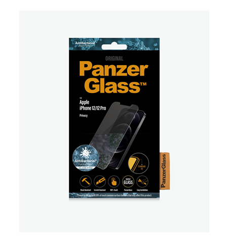 PanzerGlass Privacy glass, Apple, For iPhone 12/12 Pro, Tempered Glass, Black, Clear Screen Protector