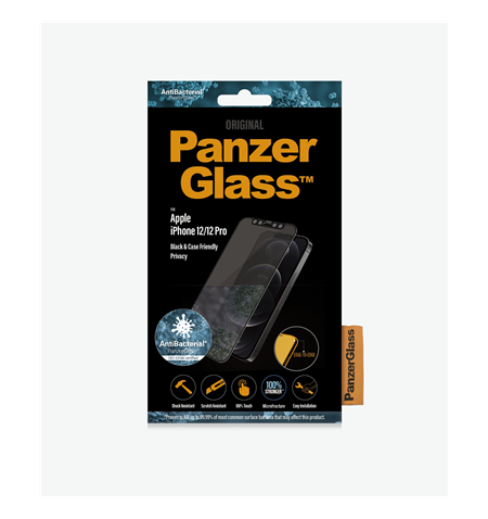 PanzerGlass For iPhone 12/12 Pro, Glass, Black, Clear Screen Protector, 6.1  