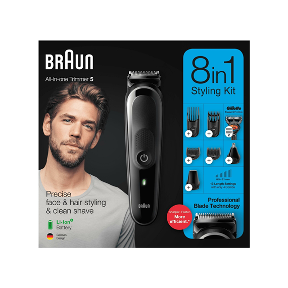 Braun Trimmer 8-in-1 MGK5260 Cordless, Number of length steps 13, Black