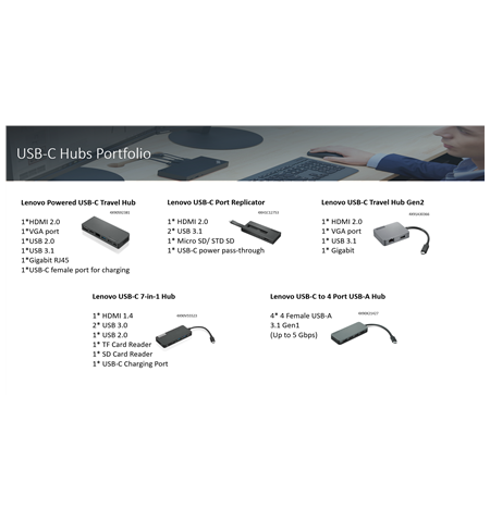 Lenovo Powered USB-C Travel Hub Ethernet LAN (RJ-45) ports 1, VGA (D-Sub) ports quantity 1, USB 3.0 (3.1 Gen 1) ports quantity 1