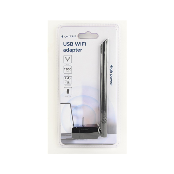 Gembird High power dual-band USB Wi-Fi adapter AC1300 USB 3.0  RF  2.4 GHz/5 GHz, speed up to 867 Mbps + 400 Mbps  2 dBi gain ma