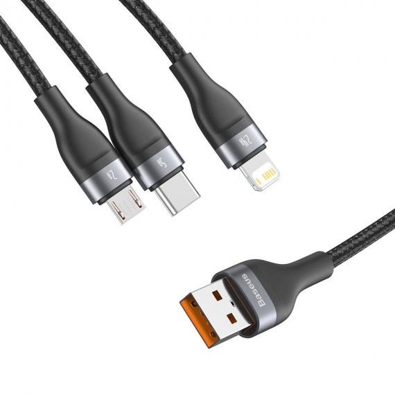 USB Cable 3in1 Baseus Flash Series, micro USB / Lightning / USB-C, 5A, 1.2m (black)