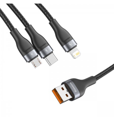 USB Cable 3in1 Baseus Flash Series, micro USB / Lightning / USB-C, 5A, 1.2m (black)